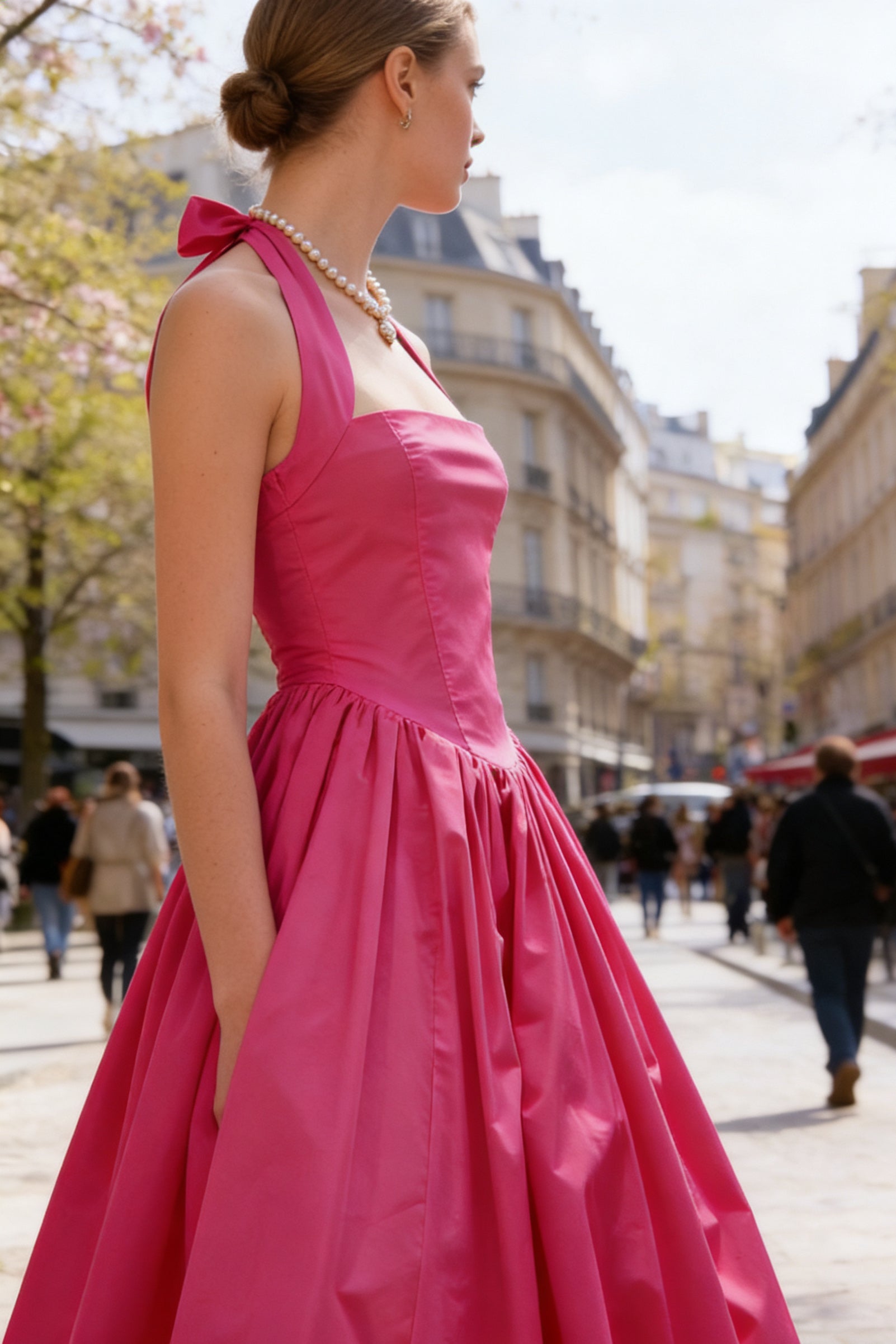 Q26 Lace-Back Princess Puffy Midi Dress