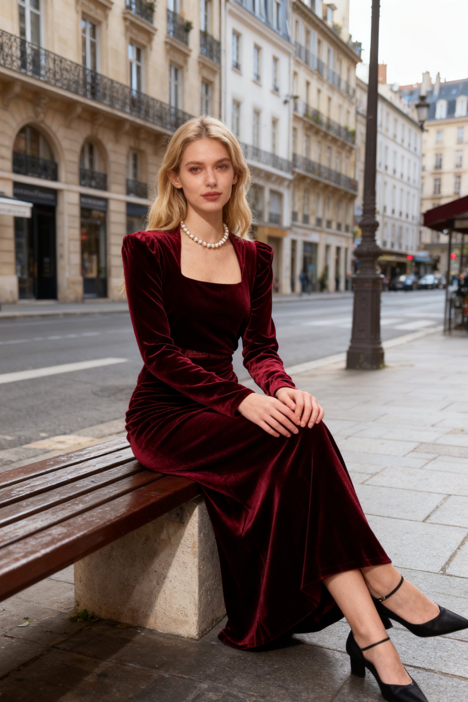 Q25 Cutout Lace Long-Sleeve Velvet Dress