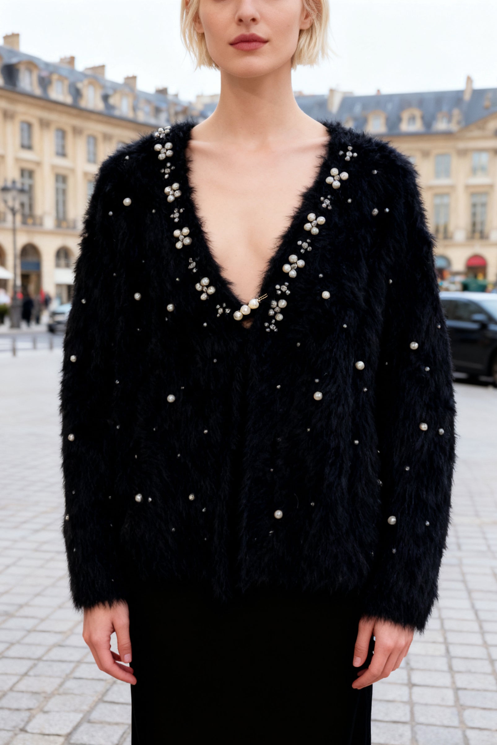 Q25 Pearl Scattered Oversized Sweater Top