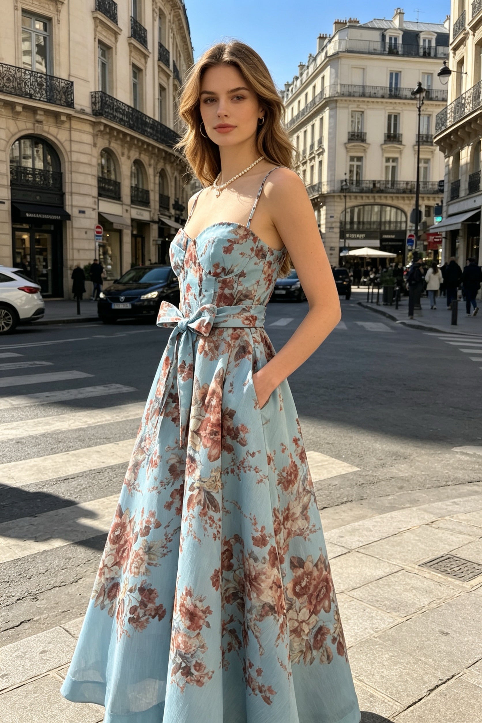 Q26 Embellished Floral Linen Long Dress