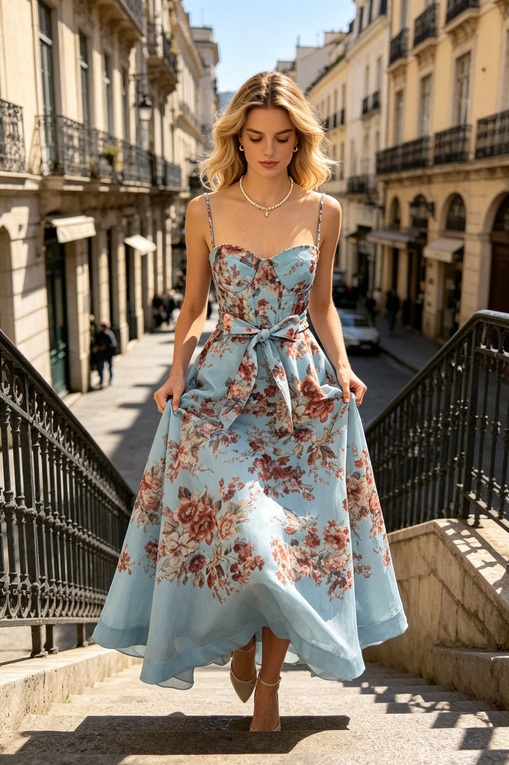 Q26 Embellished Floral Linen Long Dress