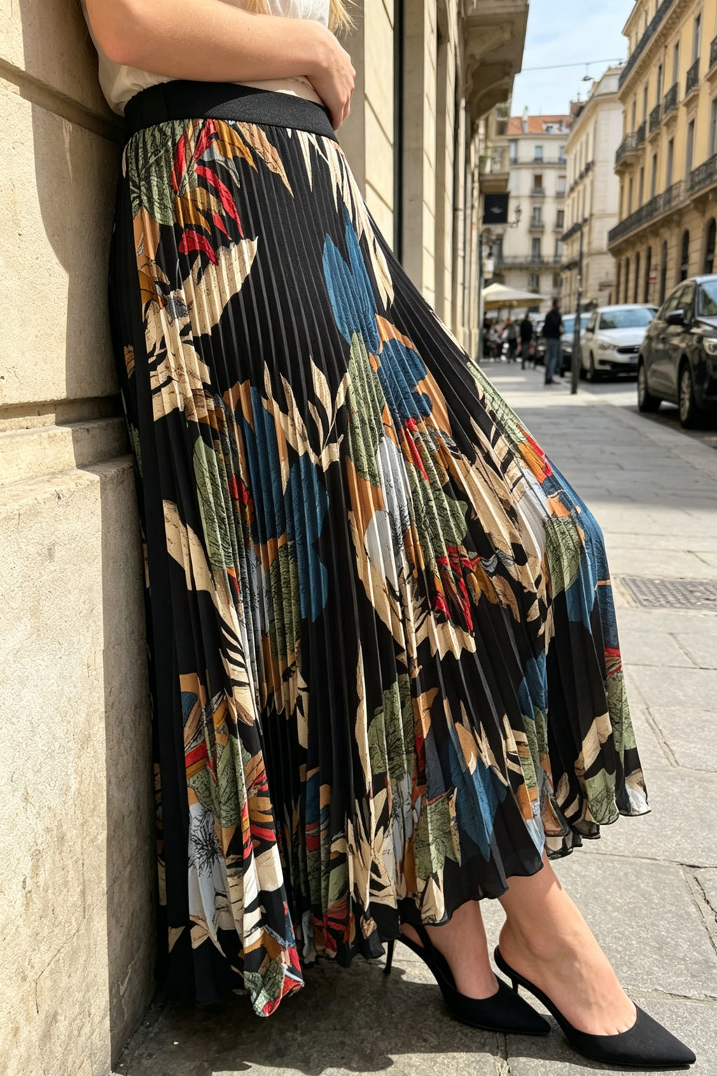 Q26 Floral Pleated Long Skirt