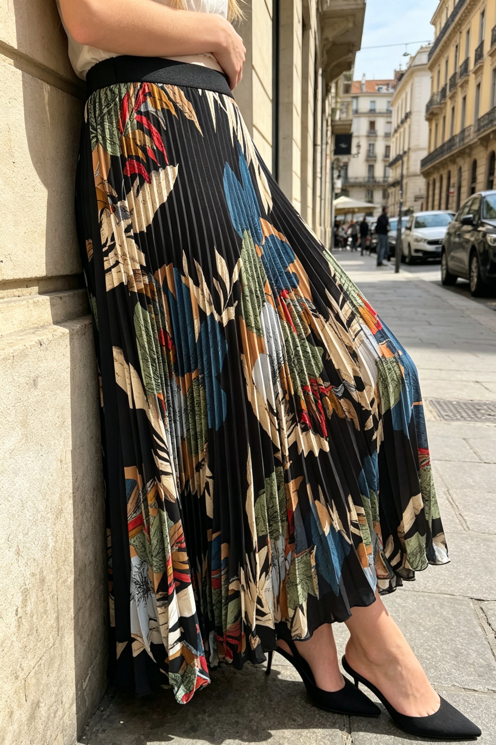 Q26 Floral Pleated Long Skirt