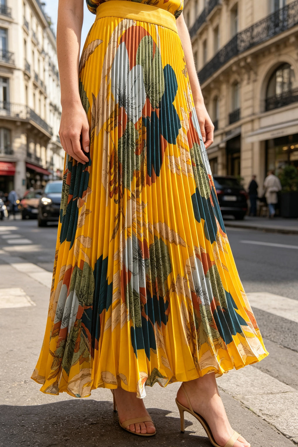 Q26 Floral Pleated Long Skirt
