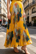 Q26 Floral Pleated Long Skirt