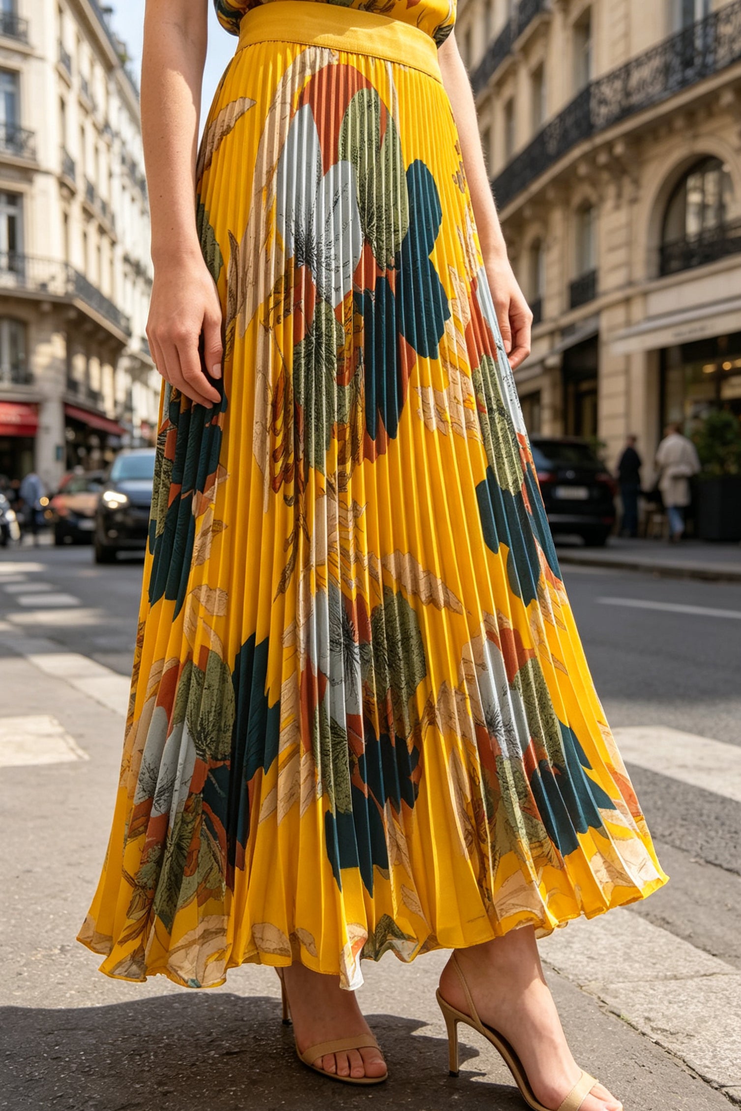 Q26 Floral Pleated Long Skirt