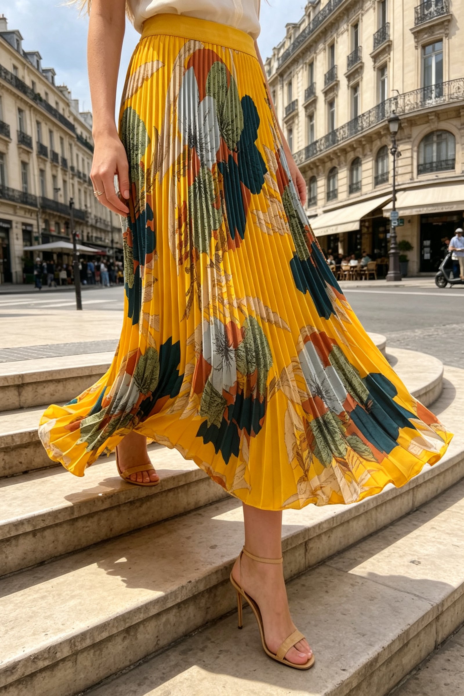 Q26 Floral Pleated Long Skirt