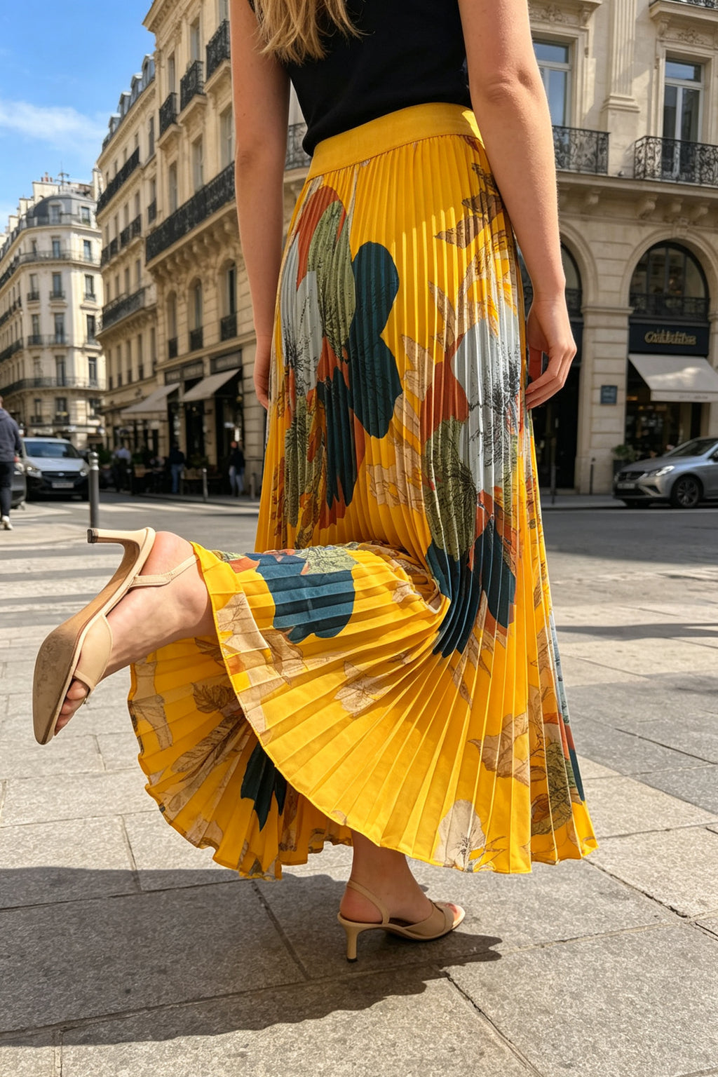 Q26 Floral Pleated Long Skirt