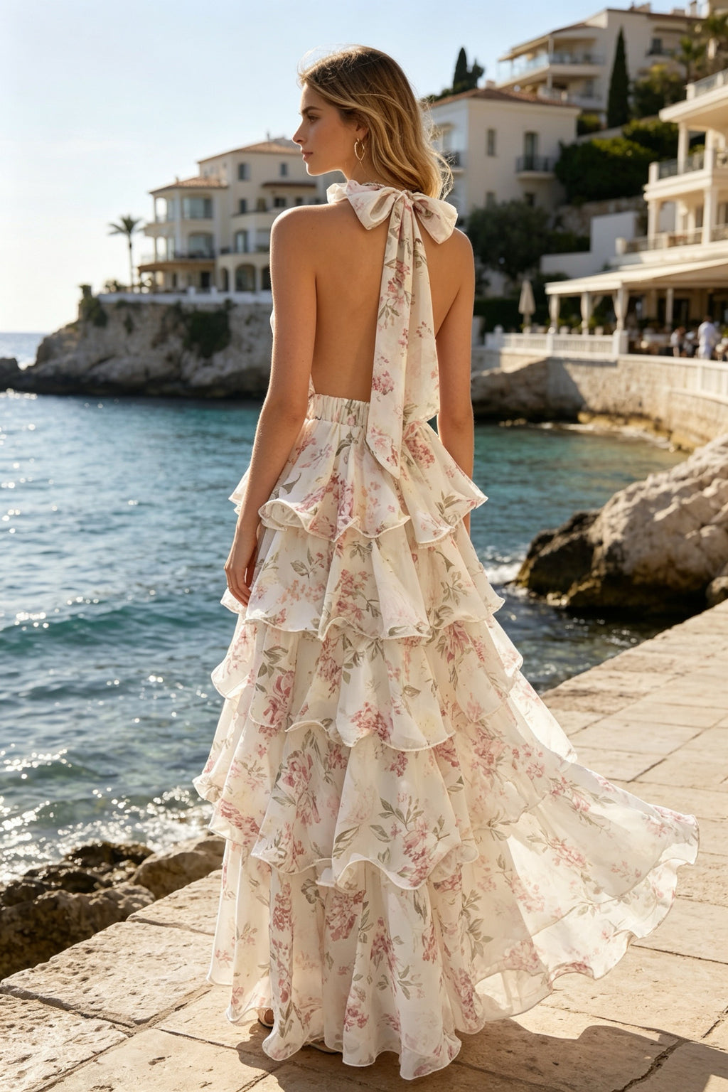 Q26 Floral Ruffle Long Dress