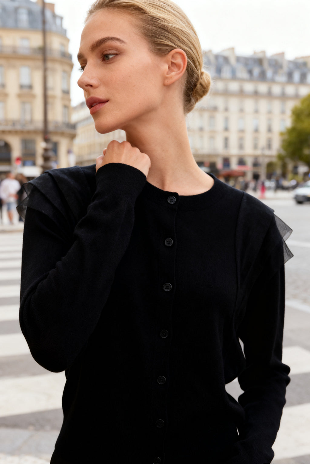 Q25 Lace-Trim Sweater Cardigan Top