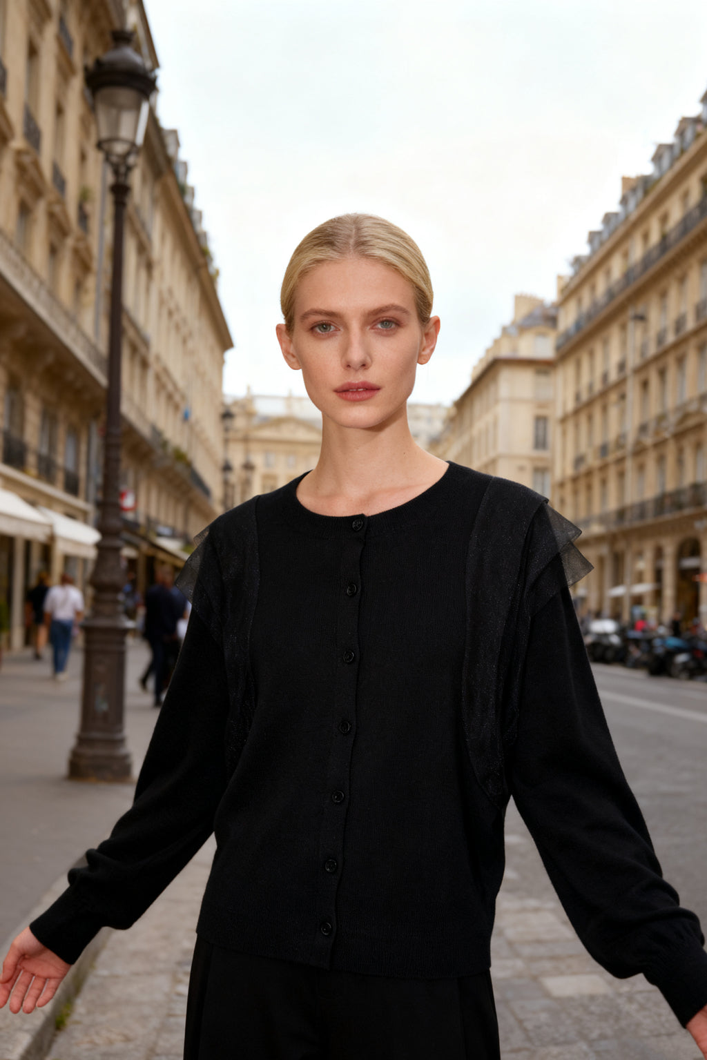 Q25 Lace-Trim Sweater Cardigan Top