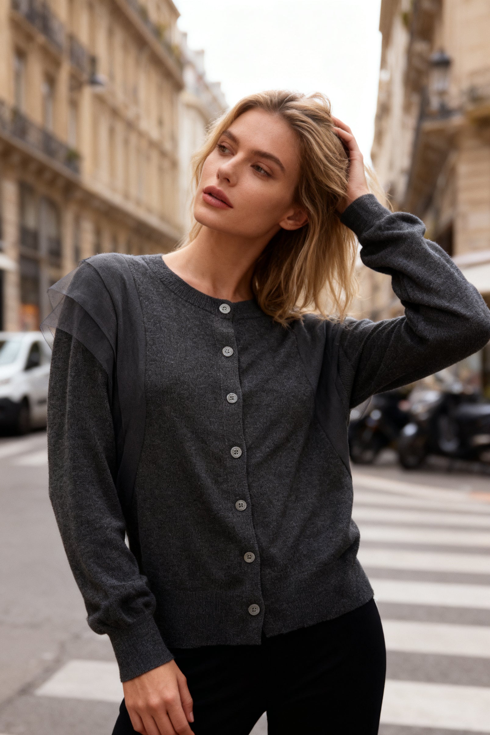 Q25 Lace-Trim Sweater Cardigan Top