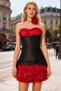 Q25 3D Rose Corset Mini Dress with Neck Piece